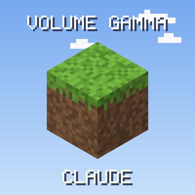 Volume Gamma album cover: a pixel grass block in the sky